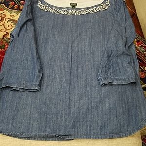 GUC J Crew Denim/Rhinestone Top Size S